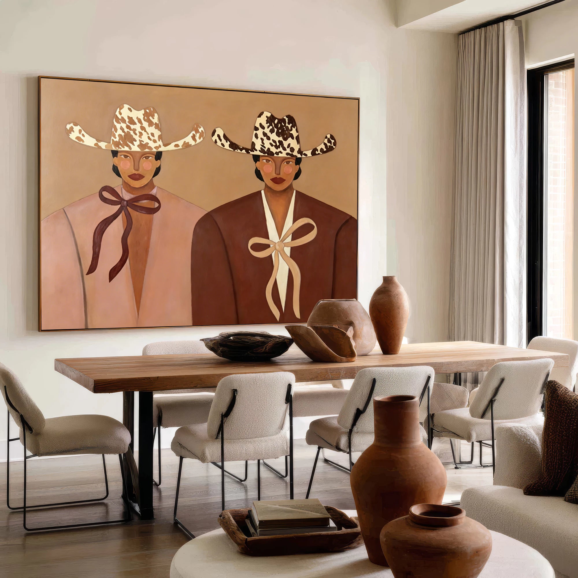 Minimalist Earth Tone Stylized Cowgirl Wall Art #AB623