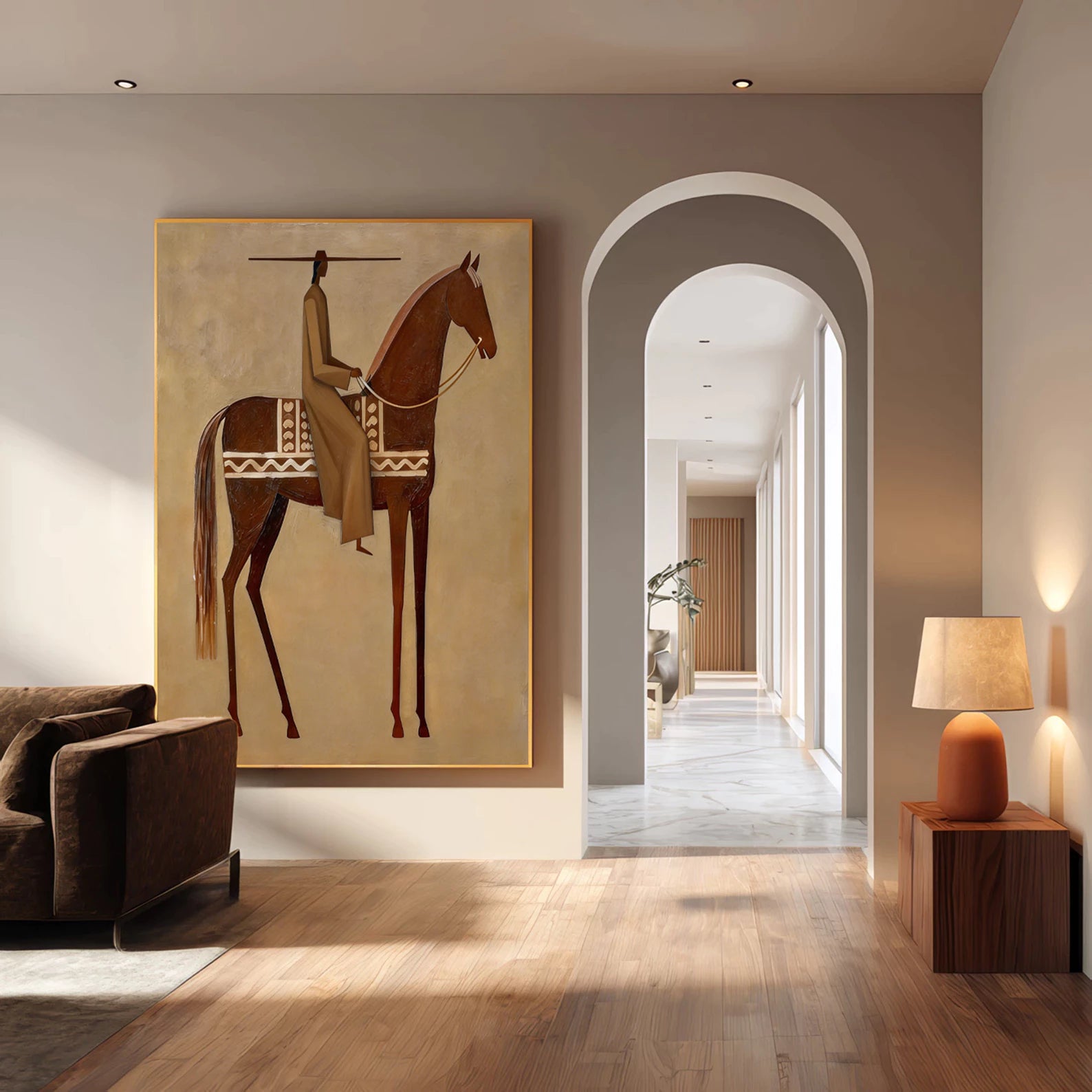 Minimalist Chestnut Horse & Figure Wall Art #AB560