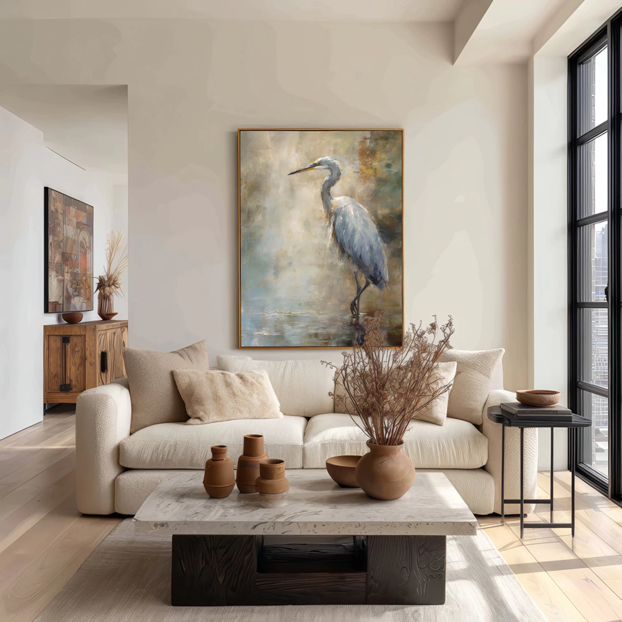 Wabi-Sabi Heron Oil Painting #AM132