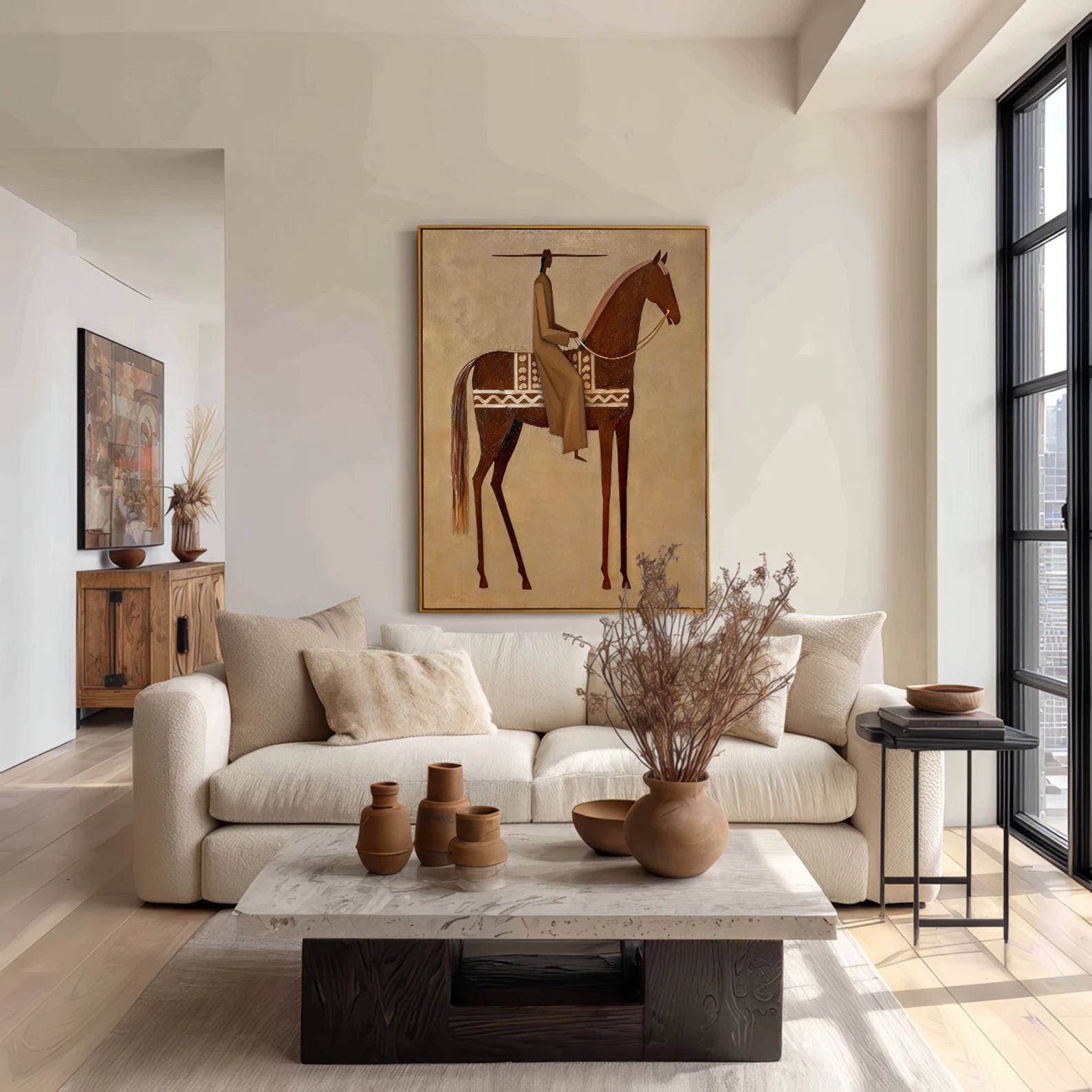 Minimalist Chestnut Horse & Figure Wall Art #AB560