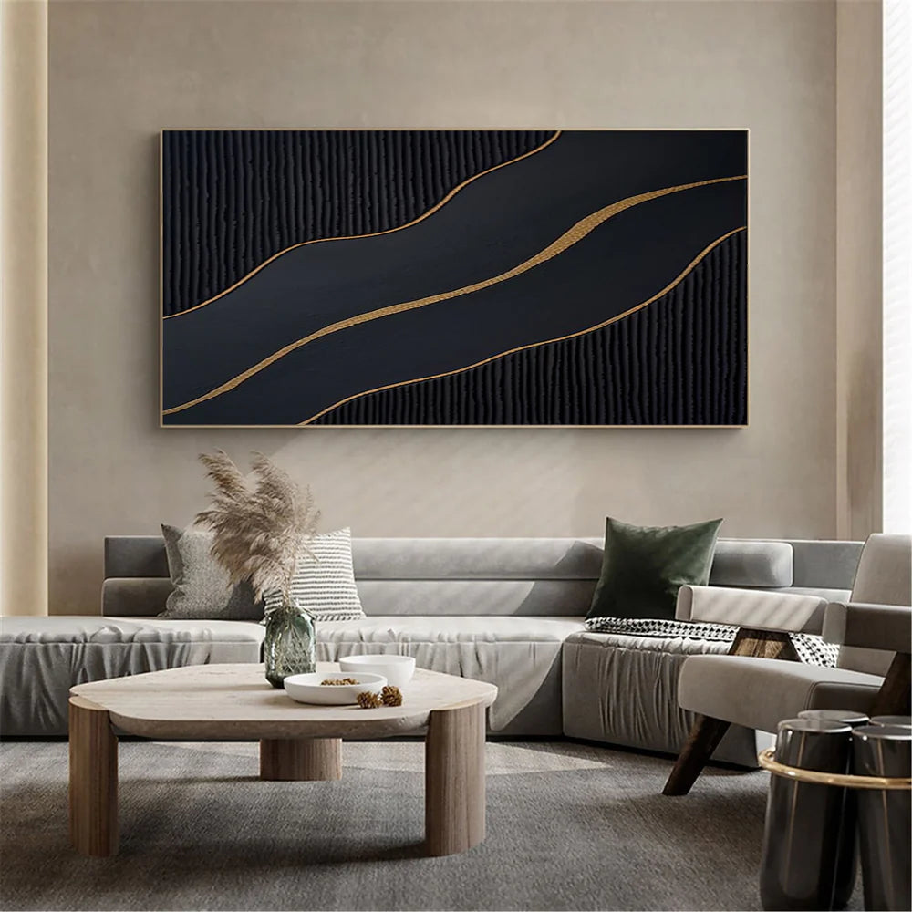 Light Luxury Black and Gold Abstract Oil Painting #JM92