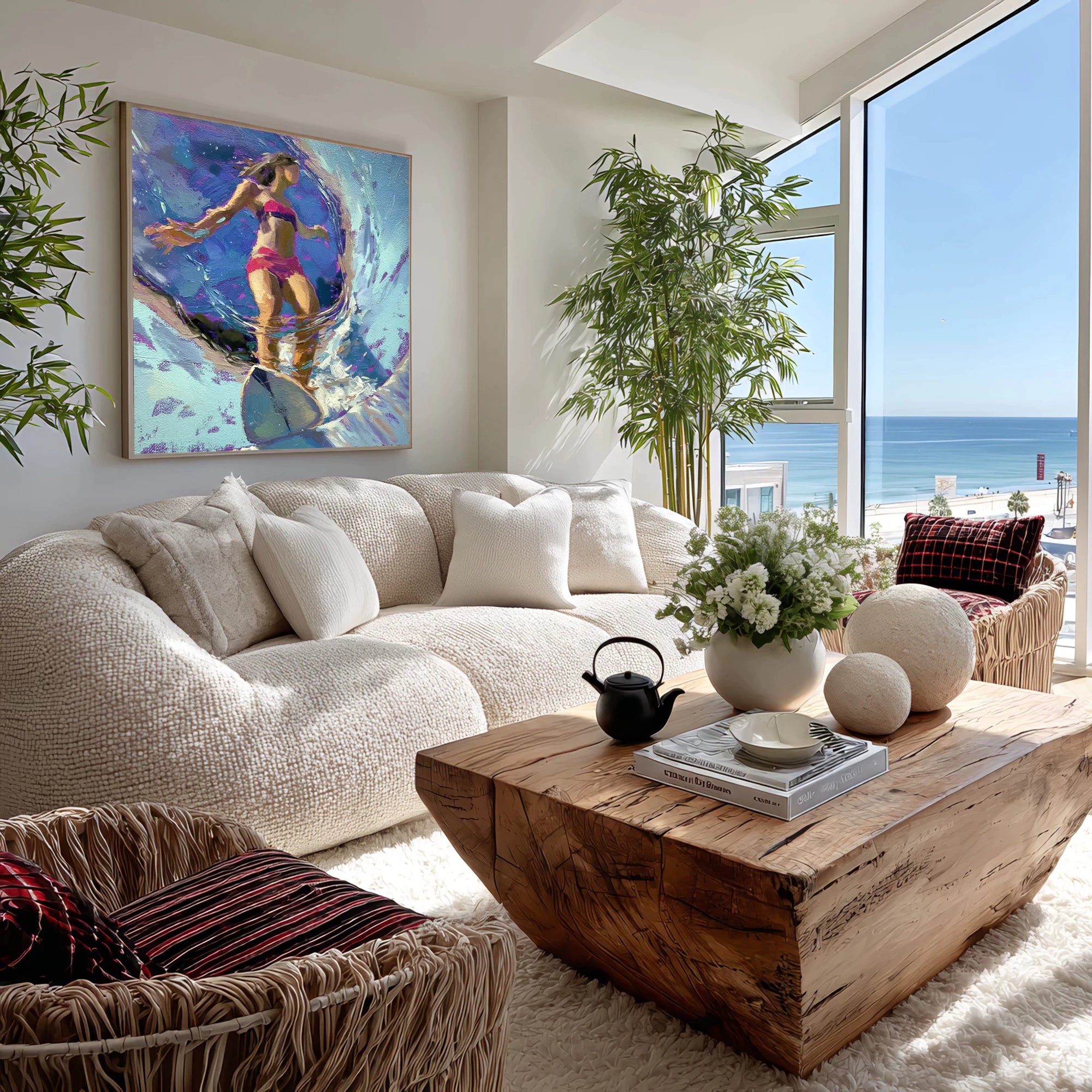 Modern Surfing Woman Oil Painting #AB330