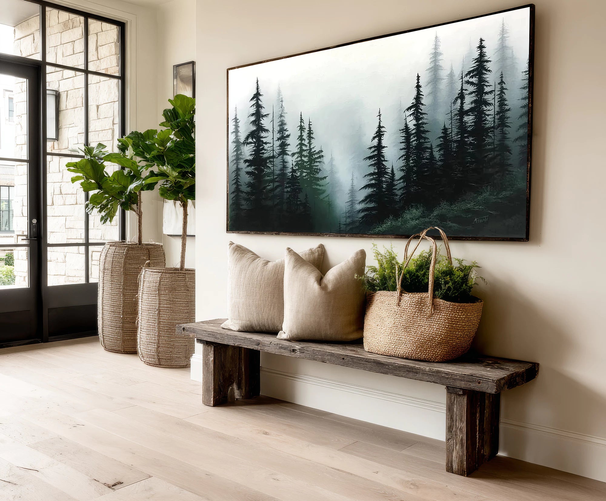 Dark Green Foggy Forest Wall Art #FT67