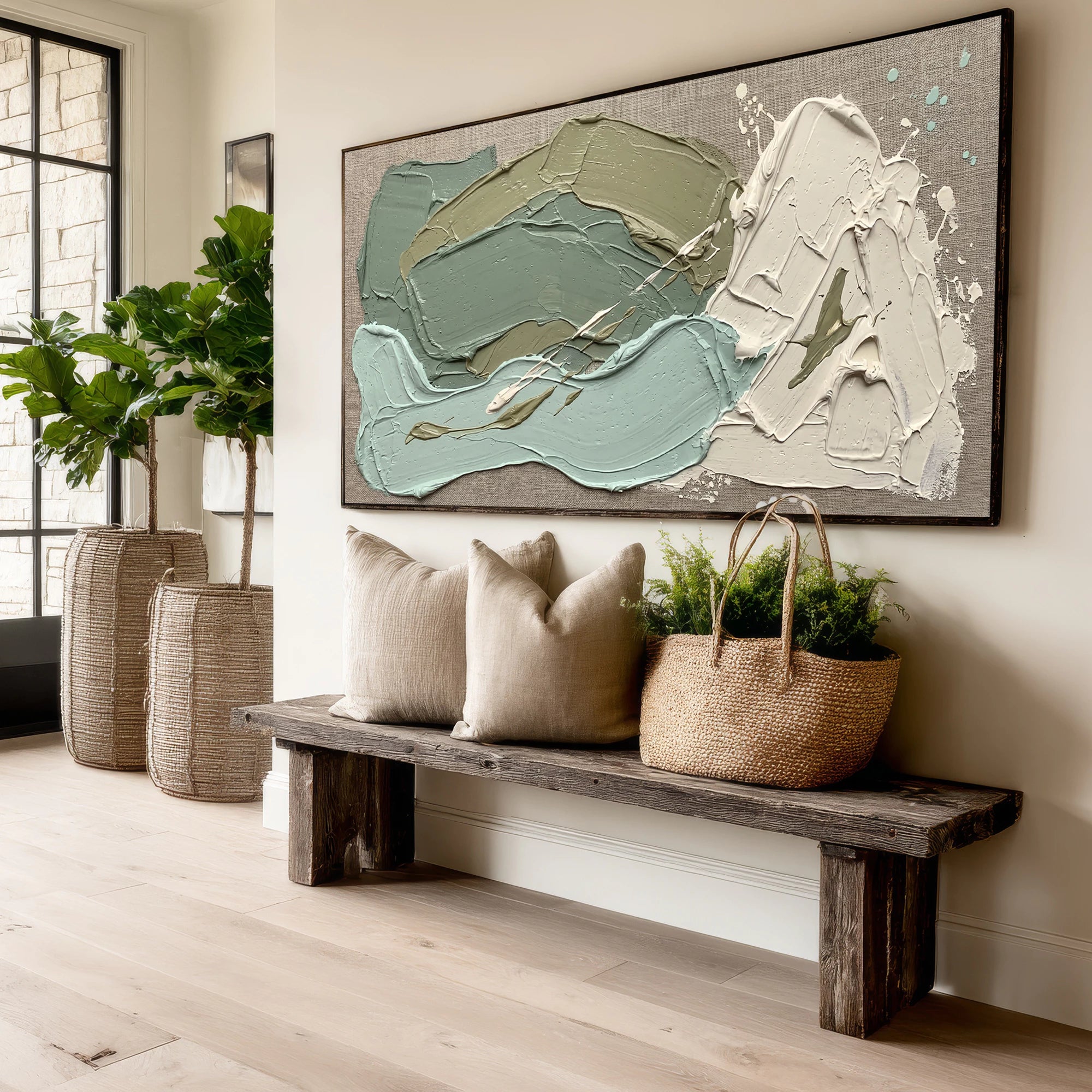 Sage Green Textured Abstract Oil Painting #MD120