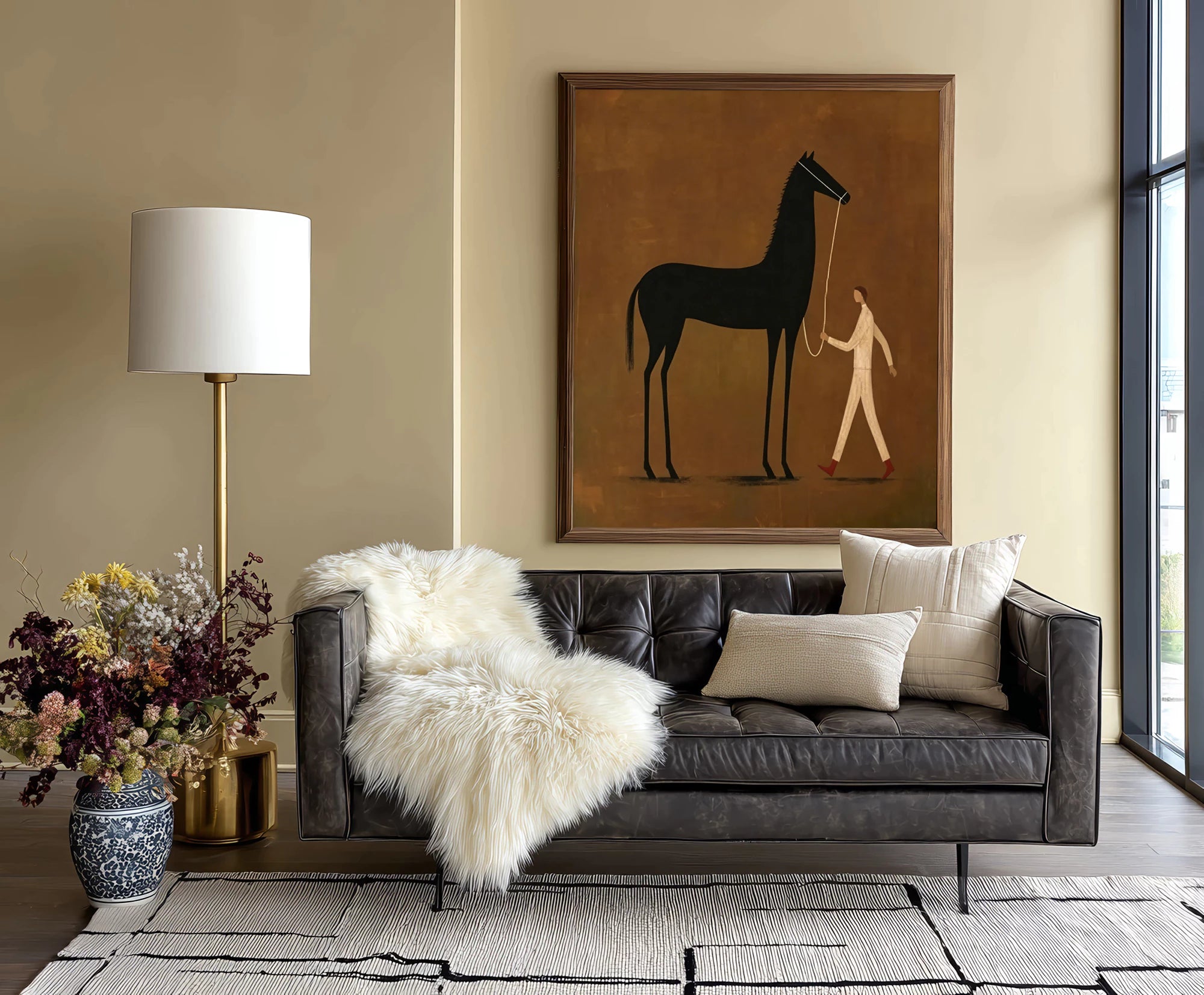 Abstract Figure & Black Horse Oil Painting #AB186