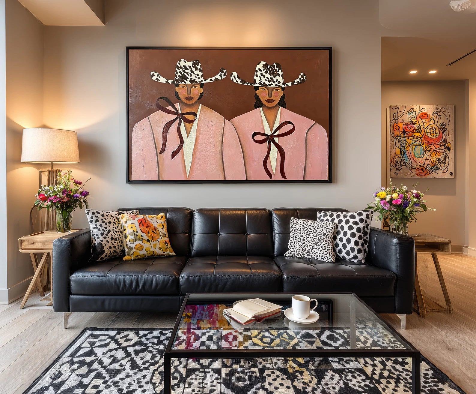 Pink Cowgirls Portrait Wall Art Print #AB614