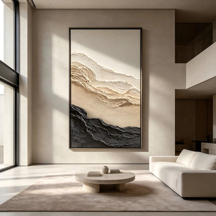 Beige & Charcoal Textured Wall Art for Entryway, Wabi Sabi Abstract Mountain Landscape #9XUUO70I