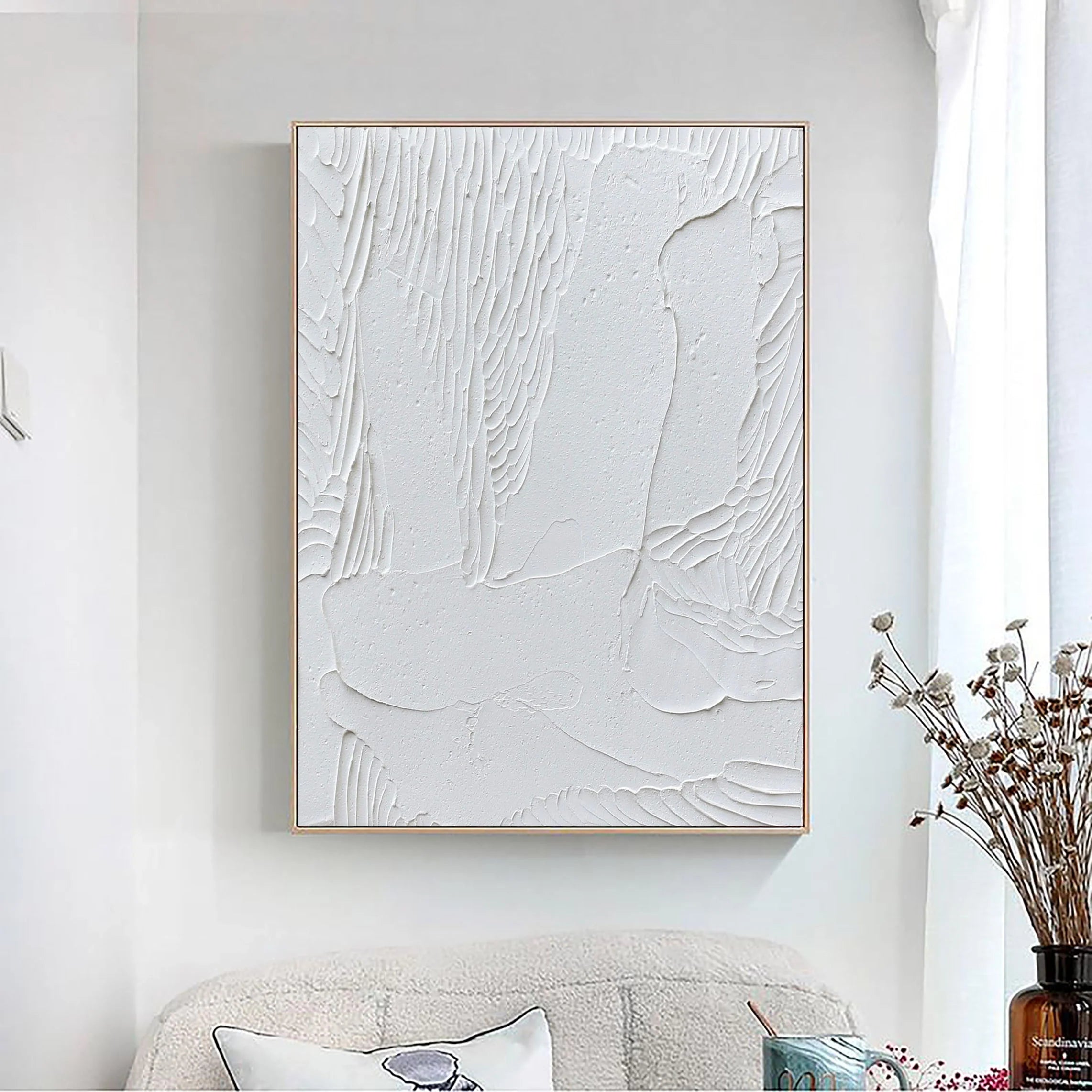 3D Textured White Plaster Art Wall Decor Painting on Canvas Original