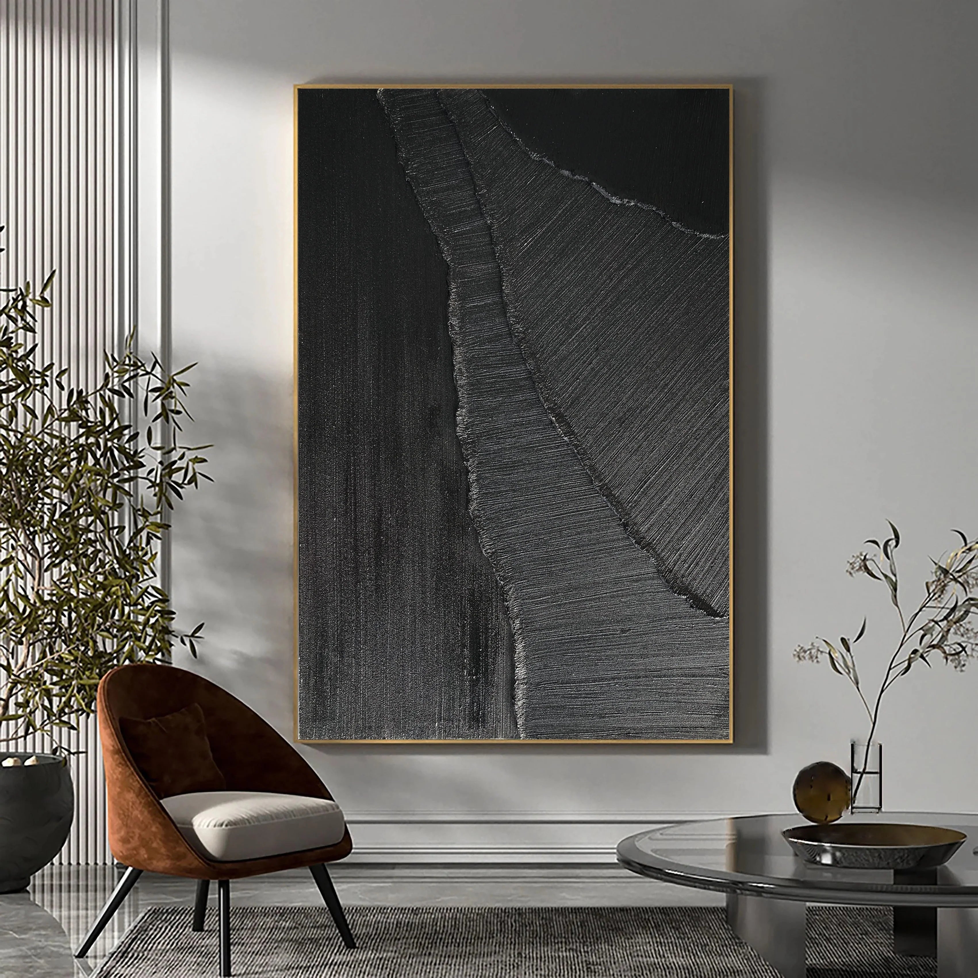 Plaster Art 3D Textured Black Minimalist Zen Canvas Art Painting