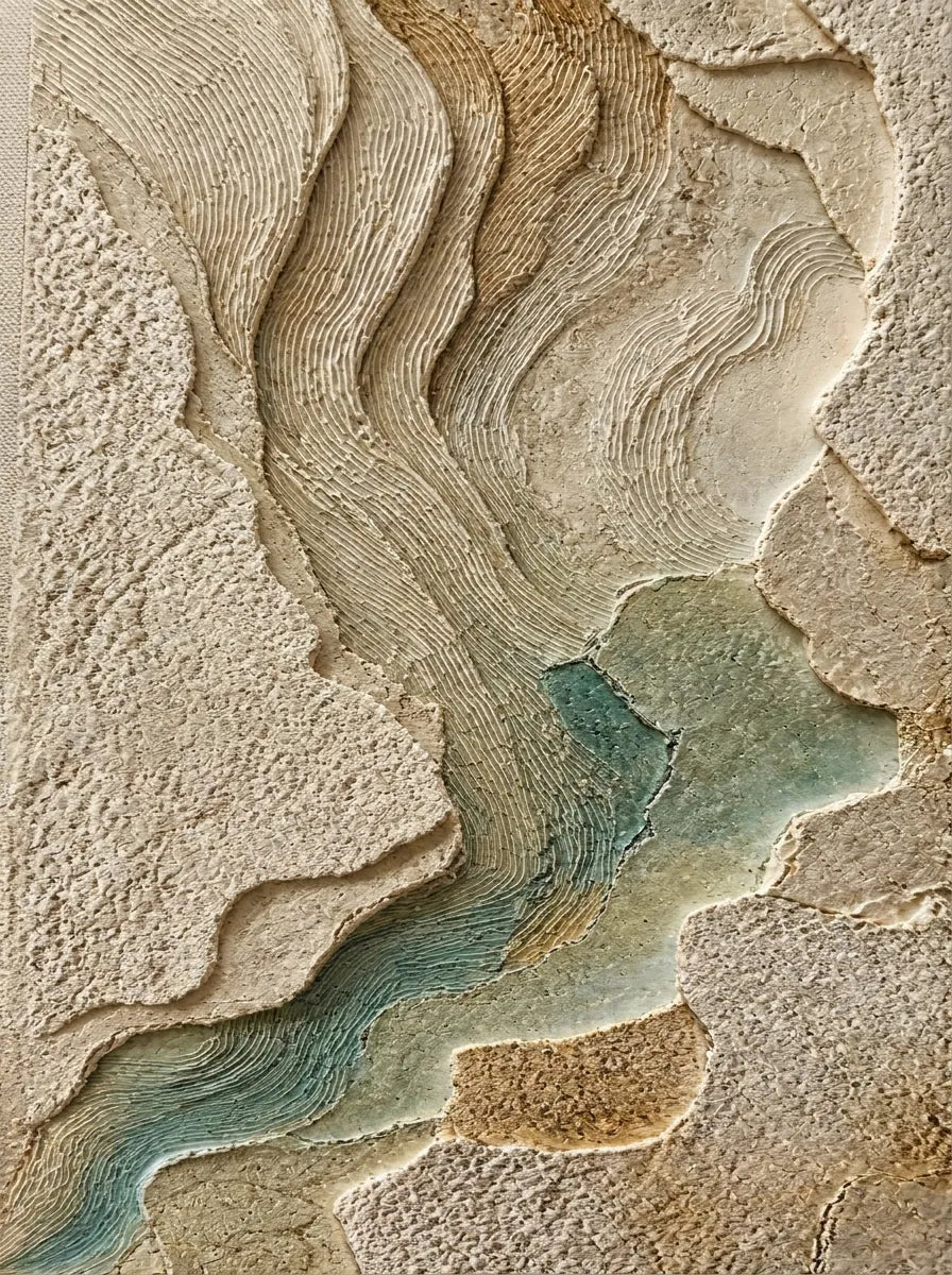 Beige & Sage Textured Wall Art for Living Room, Organic Wabi Sabi Abstract Painting #AA8J7O43