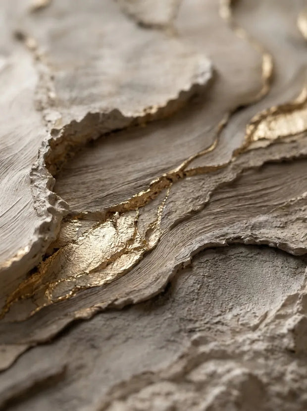 Beige & Gold Textured Wall Art for Living Room, Organic Wabi Sabi Abstract Painting #FYW9BOPK