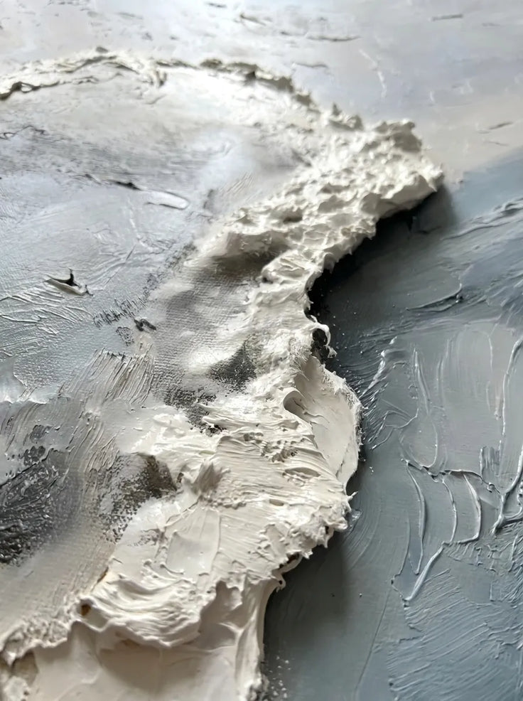 Blue Gray Textured Wall Art for Living Room, Coastal Wabi Sabi Abstract Painting #ZVMIRNWC