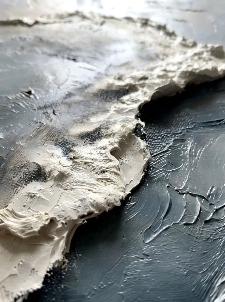 Blue Gray Textured Wall Art for Living Room, Coastal Wabi Sabi Abstract Painting #ZVMIRNWC