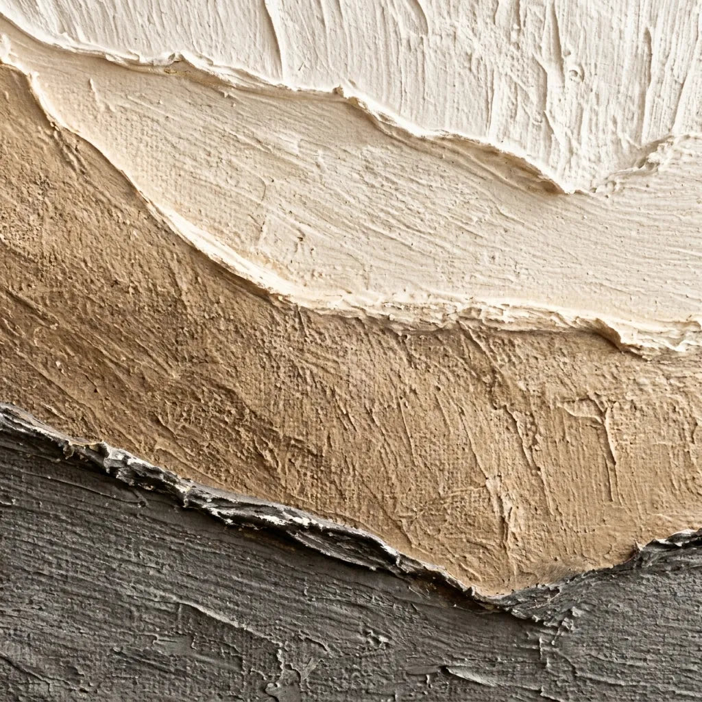 Beige & Gray Textured Wall Art for Living Room, Minimalist Wabi Sabi Abstract Painting #PMRLWXT0