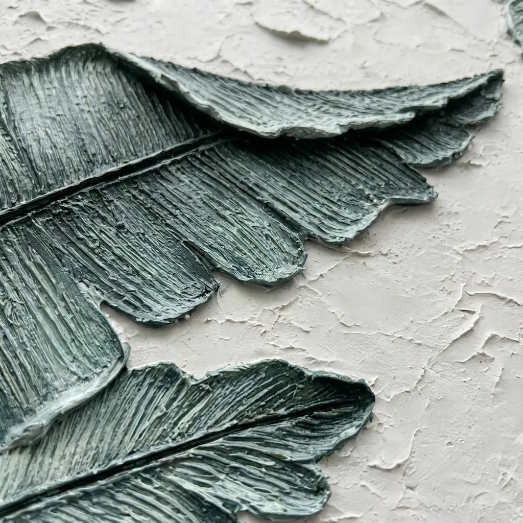 Still Canopy — Green 3D Textured Tropical Leaf Painting #QZXN7XHH