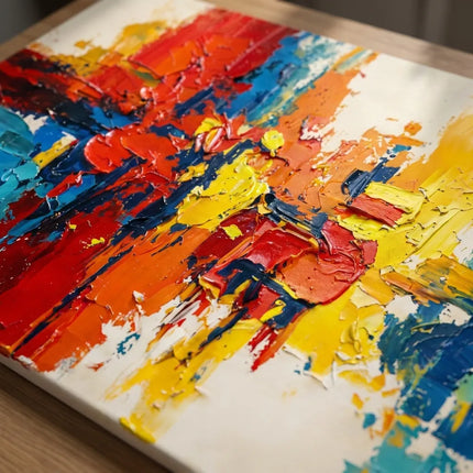Red, Blue and Yellow Textured Abstract Art for Living Room #PHC64ZOR