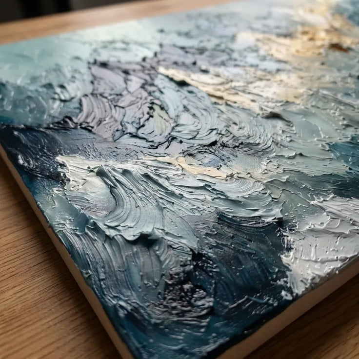 Icy Blue Textured Mountain Art for Living Room #U25G1V6Z