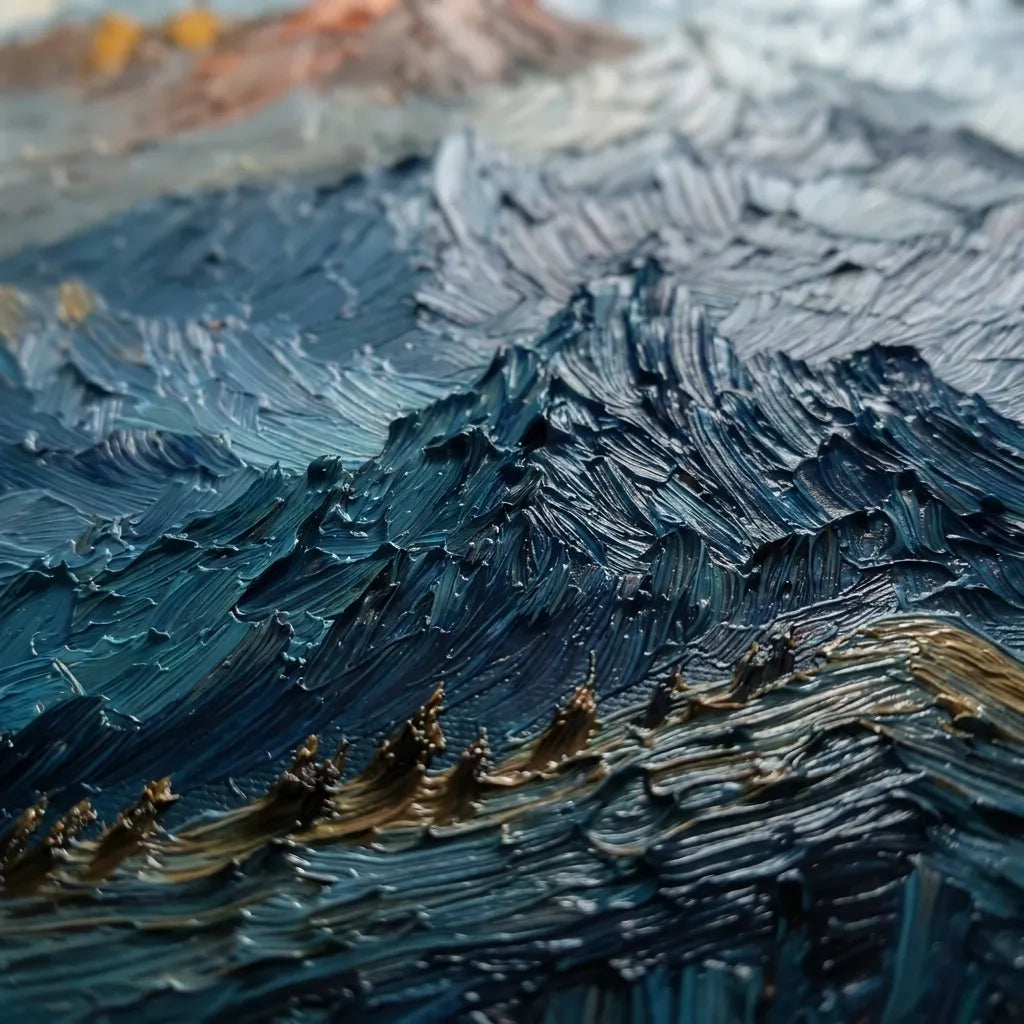 Blue and Gold Textured Mountain Art for Living Room #H2DSNB3U