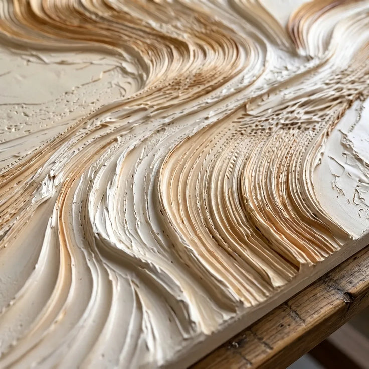 Ivory Textured Flowing Line Art for Modern Living Room #LMNY4NA7