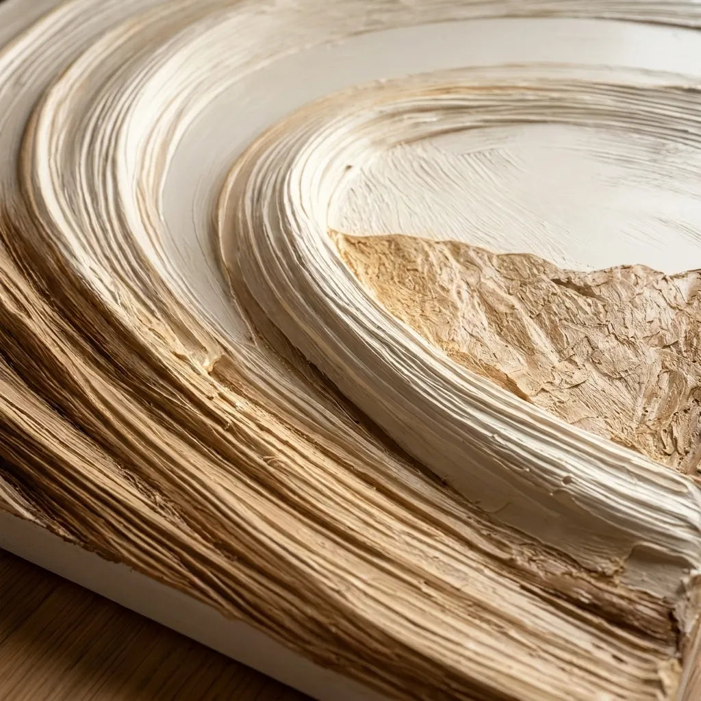 Ivory and Beige Textured Wave Art for Living Room #JXWSN4U0