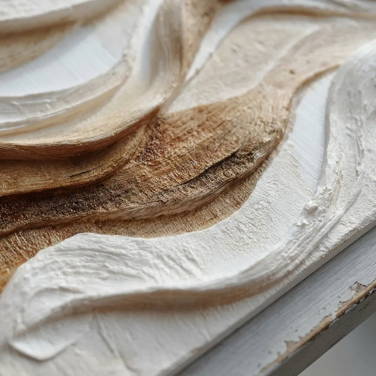 Warm Ivory Textured Wave Wall Art for Modern Living Room #ZCMNQAEB