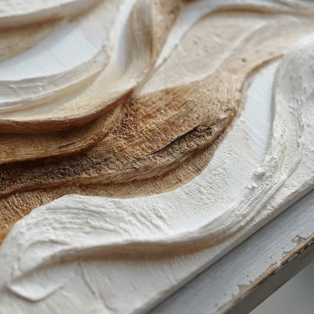 Warm Ivory Textured Wave Wall Art for Modern Living Room #ZCMNQAEB