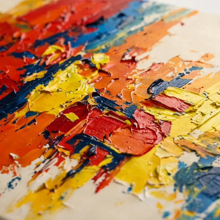 Red, Blue and Yellow Textured Abstract Art for Living Room #PHC64ZOR