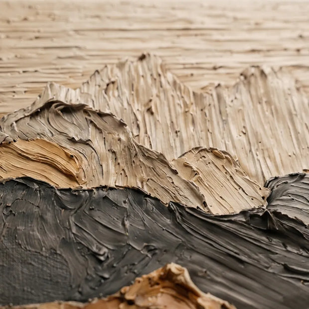 Textured Mountain Wall Art for Living Room, Beige and Black Landscape Painting #5H6UZGYQ