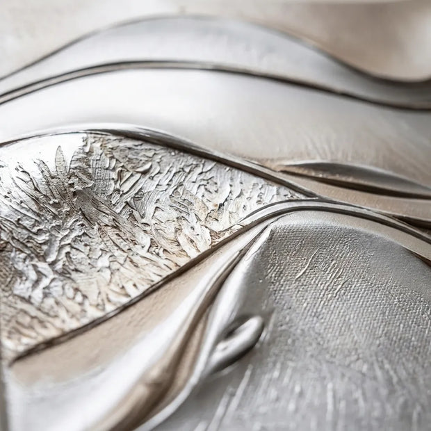 Silver Gray Textured Abstract Wall Art for Living Room, Modern Flowing Wave Design #06NT3BB7