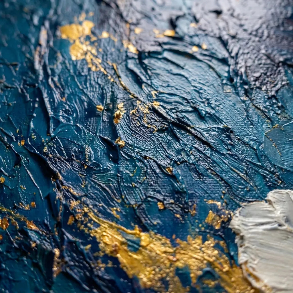 White and Navy Monet-Inspired Hand-Painted Art Textured Floral Art for Living Room #B1SB4E5M