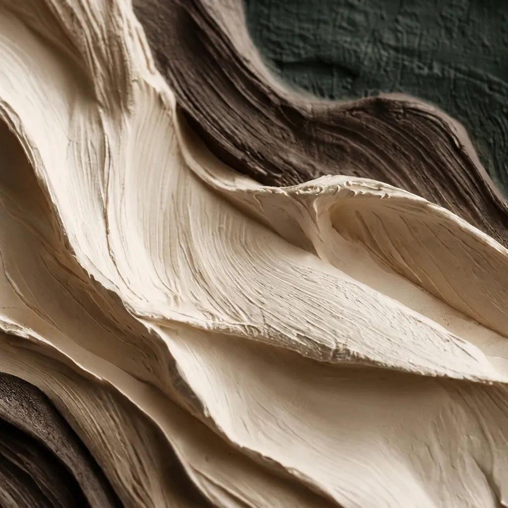 Ivory and Charcoal Textured Abstract Wall Art for Living Room, Layered Organic Forms #K2TUTPK4