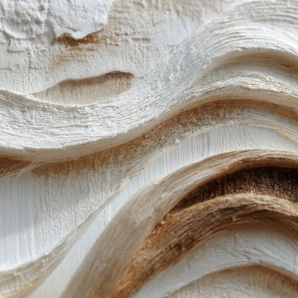 Warm Ivory Textured Wave Wall Art for Modern Living Room #ZCMNQAEB