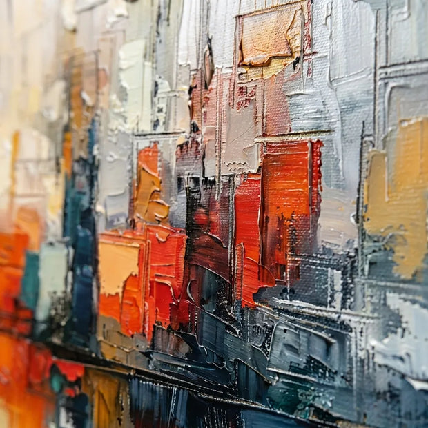 Orange and Blue Textured Cityscape Art for Living Room #PU355OXZ