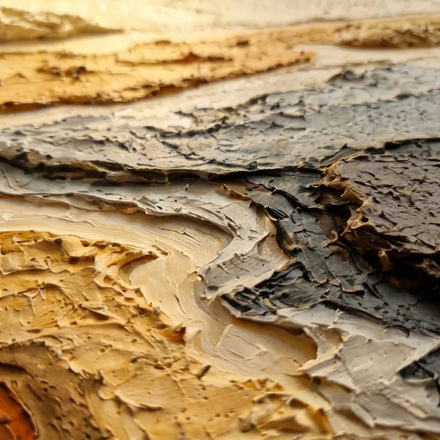 Warm Ochre Textured Abstract Wall Art for Living Room, Earth Tone Landscape #VI42F5UA