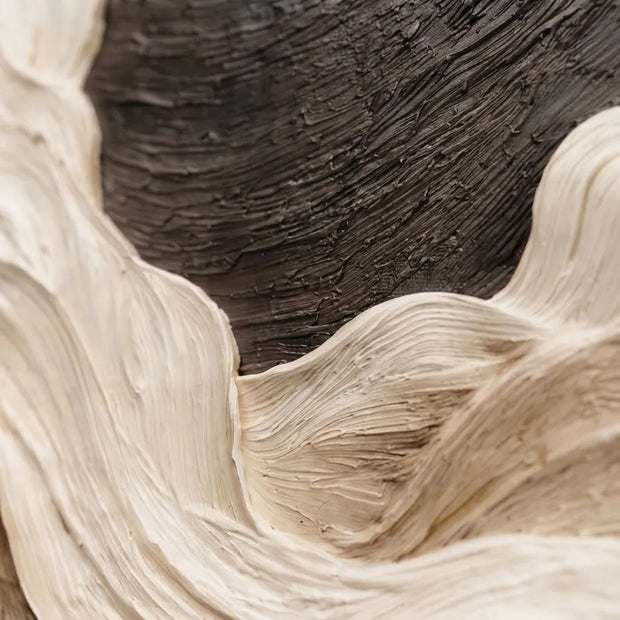 Warm Ivory and Deep Green Textured Abstract Wall Art for Living Room, Flowing Forms #TNBQI1JC