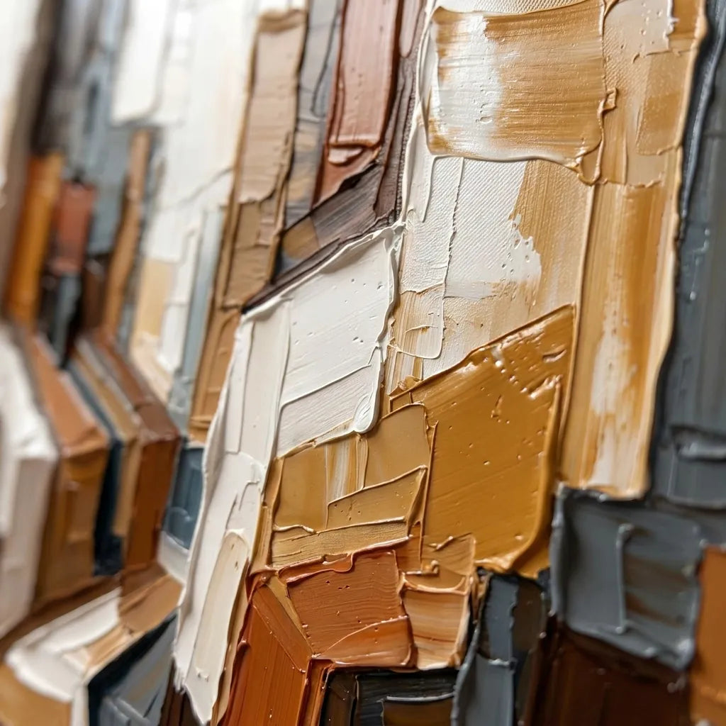 Picasso-Inspired Geometric Wall Art for Living Room, Warm Ochre Cubist Textured Abstract Painting #AVQ2M0QE