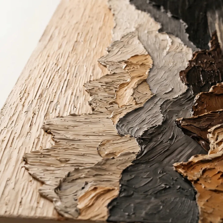 Textured Mountain Wall Art for Living Room, Beige and Black Landscape Painting #5H6UZGYQ
