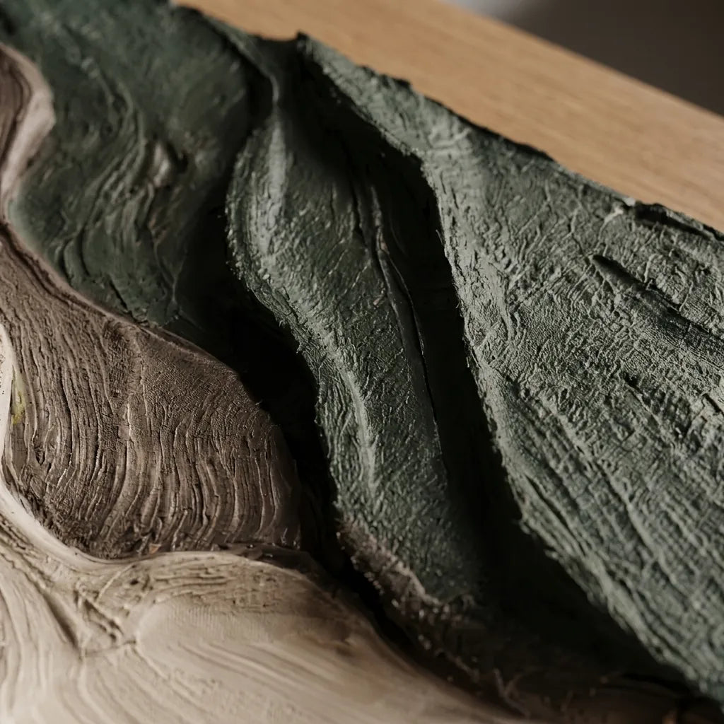 Ivory and Charcoal Textured Abstract Wall Art for Living Room, Layered Organic Forms #K2TUTPK4