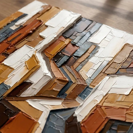 Picasso-Inspired Geometric Wall Art for Living Room, Warm Ochre Cubist Textured Abstract Painting #AVQ2M0QE
