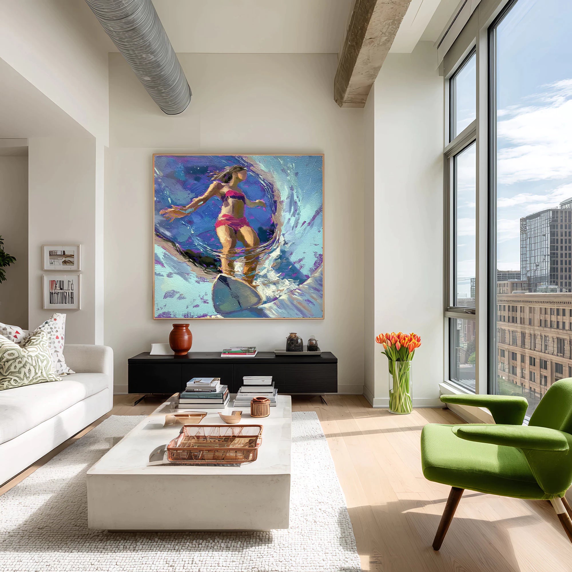 Modern Surfing Woman Oil Painting #AB330