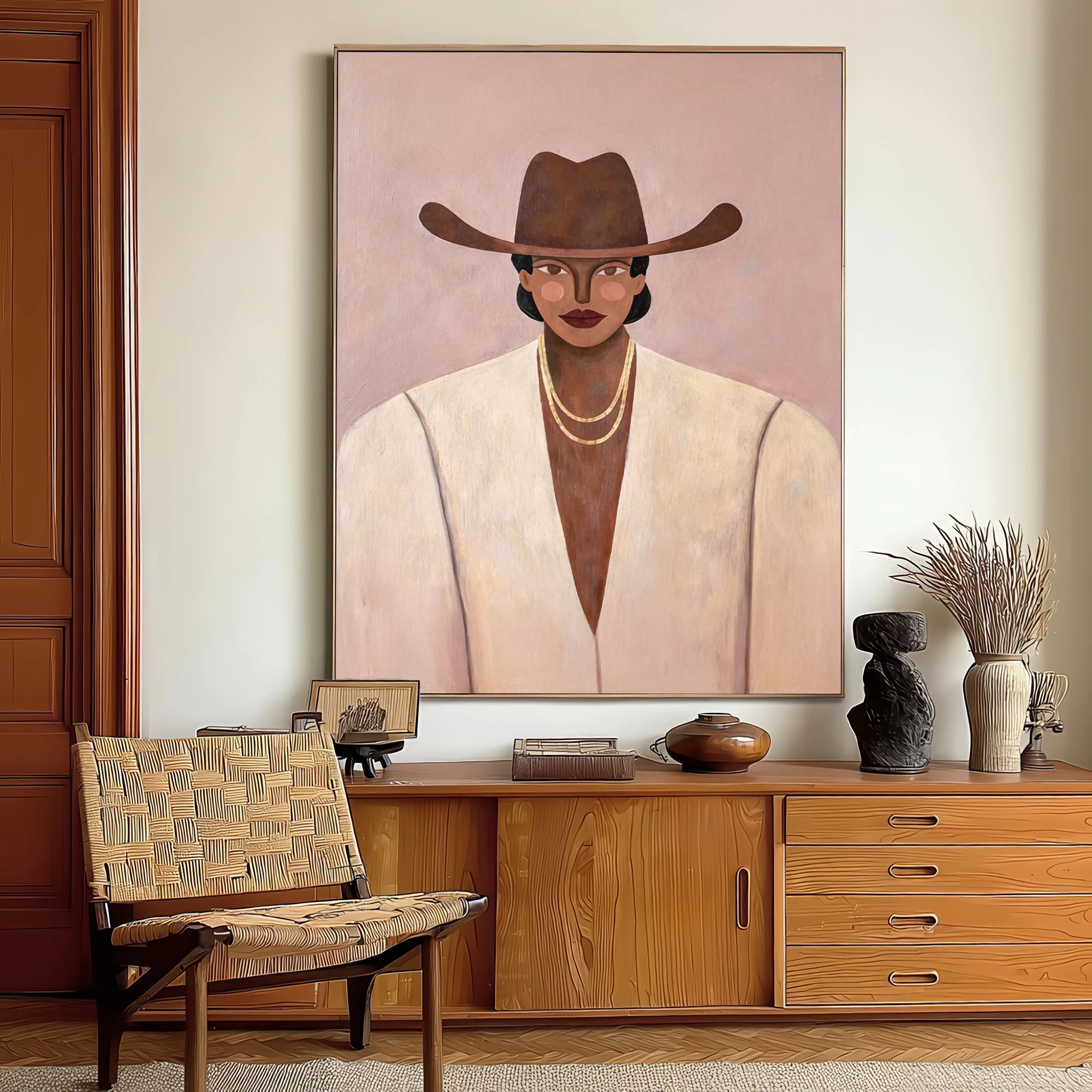 Western Cowgirl Hat Portrait Oil Painting #AB318