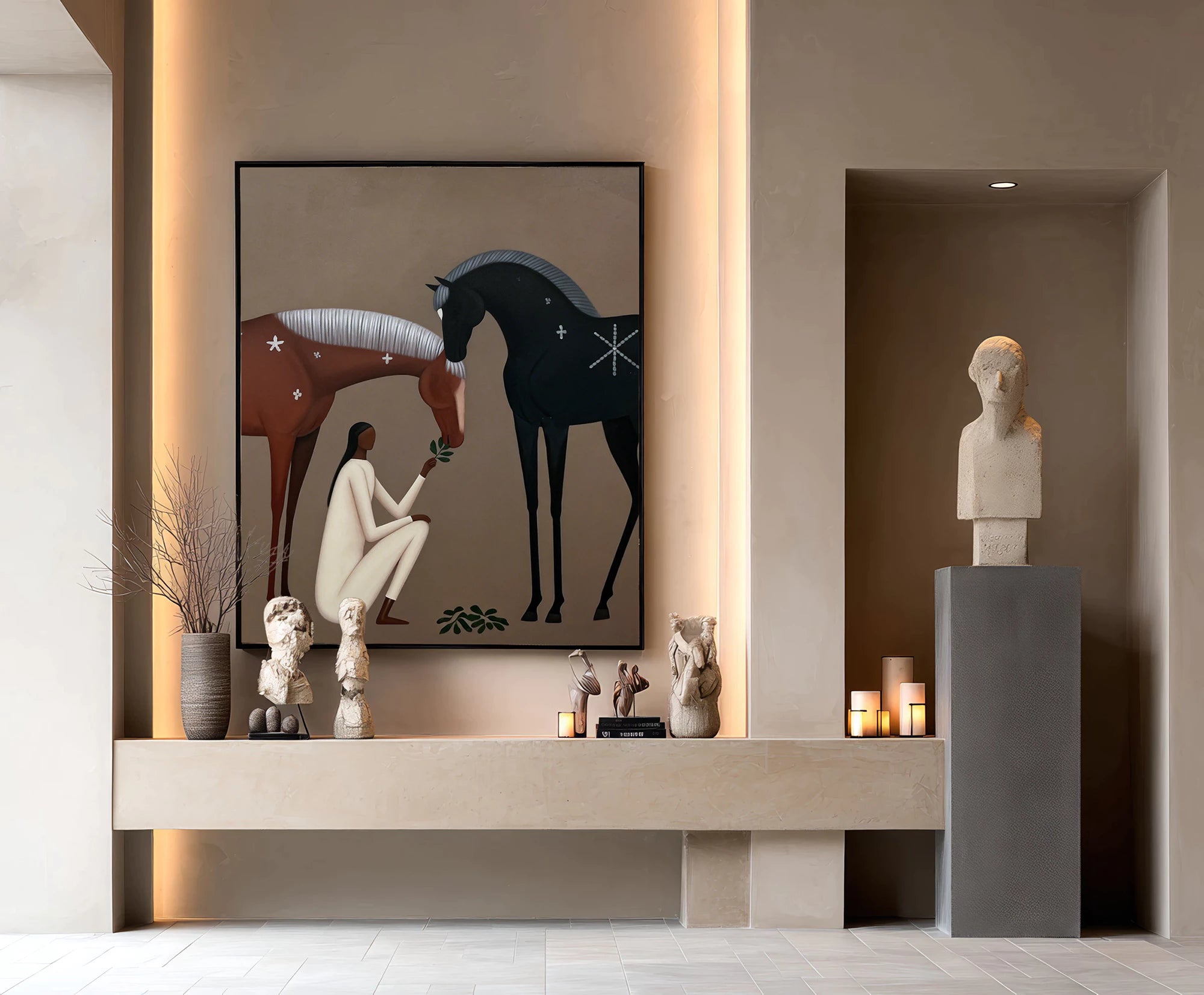 Two Horses Neutral Earthy Tone Wall Art #AB183